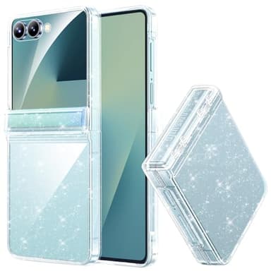 Miimall Glitzer Handyhülle für Samsung Galaxy Z Flip 7 Clear Case für Panzerglas & Scharnierschutz, 360 Grad PC Harte Bling Sparkle Thin Stabil Rückseite Bumper für ZFlip 7 Slim Hülle Durchsichtige
