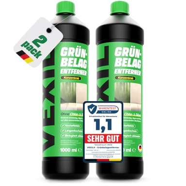 VEXIL® Grünbelagentferner Konzentrat – entfernt Algen, Moos, Pilze & Flechten – für Stein, Holz, Wände, Markissen und mehr – 2x 1L für bis zu 200 m² – frei von Chlor & Säuren – Made in Germany