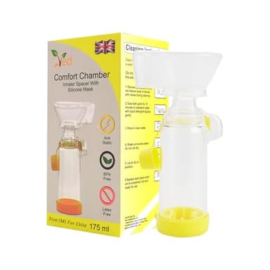 Inhalator-Abstandhalter, antistatisches Abstandsgerät, Inhalatorkammer, Verwendung mit Dosierinhalator, BPA- und latexfrei, für Kinder. (Gelb)