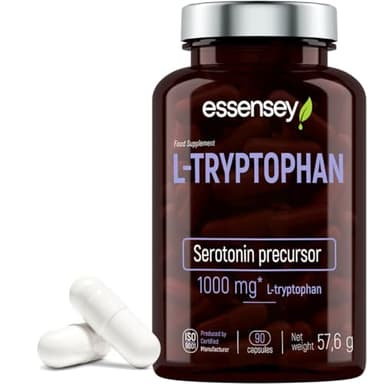 ESSENSEY L-Tryptophan 1000mg I 90 Kapseln I Essentielle Aminosäure I Vegetarier & ohne Zusätze I 45 Tagesdosen I Leicht zu schlucken I Laborgeprüft