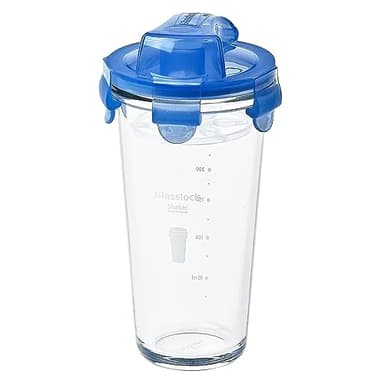 Glasslock, Shaker mit transparentem Deckel, Mess-Skala und Sieb, 450ml (bis 300ml beschriftet)