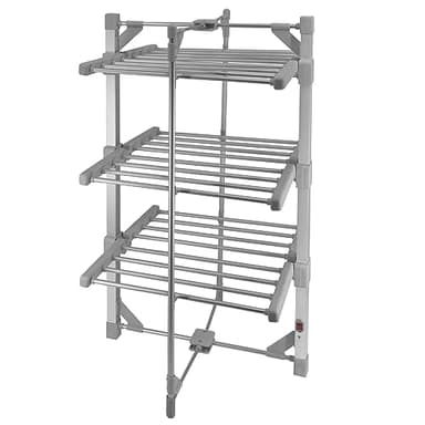 Elektrischer beheizter Wäscheständer 3 Ebenen 21m 15kg Wäsche Kapazität 50-55°C 220W Drinnen Klappbar Mobil 6 Böden 24 Stangen Energieeffizient Schnell trocken Staubschutzhülle & 6 Wäscheklammern