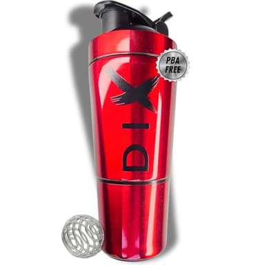 DIX ✗ Protein Shaker 750 ml ✗ Aus Edelstahl mit 60 g Fach für Pulver ✗ Sportflasche ✗ BPA-Frei ✗ (ROT) ✗