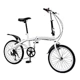 Fetcoi 20 Zoll Adult Folding Bike 7 Speed Folding Bike Camping City Bike Weiß, Klapprad für Stadt und Camping