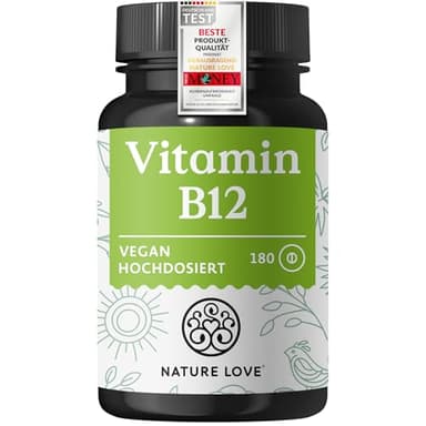 Nature Love Vitamin B12-180 Tabletten - 500 µg pro Tablette - Beide aktiven Formen (Adenosyl- & Methylcobalamin) & Depotform - Ohne synthetische Zusätze, hochdosiert, vegan, laborgeprüft