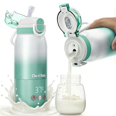 Tragbarer Flaschenwärmer unterwegs für Baby, Schnelles Aufheizen und Lange Akkulaufzeit 12000mAh, Zwei Heizmodi für Muttermilch und Wasser, 355ml Kapazität, Zusätzlicher Strohhalmdeckel den Ganzen Tag