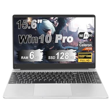 NOTODD Laptop 15.6 Zoll 6GB RAM 128GB ROM Erweiterungen 2,5" 1 TB SSD, Laptop Win 10 mit 2-Core CPU J4105 (bis zu 2,8 GHz), 1920 * 1080丨5G WiFi丨BT4.2 & Deutsche Tastatur Aufkleber-Silver