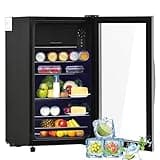 Merax Kühlschrank Mini 76L, Freistehend Getränkekühler mit 70L-Kühlschrank + 6L-Gefrierschrank, Verstellbare Einlegeböden, LED-Licht, Superleise für Restaurant Bar Getränke Bier, Schwarz