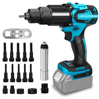 Nietpistole kompatibel mit Makita Akku(nicht enthalten), 2 in 1 elektrische Nietmutterpistole, Nietzange mit Mundstücken für M6 M8, für 2,4-4,8 mm Nieten