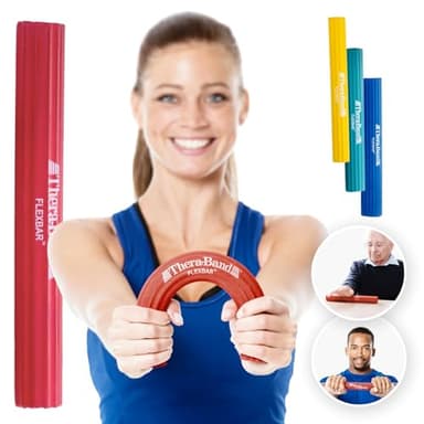 THERABAND FlexBar Trainingsstab gegen Tennisarm & Golferellenbogen – 30cm Widerstandsstab zur Schmerzlinderung, Griffkraft & Unterarmtraining – Tragbar, Robust, Verschiedene Stärken
