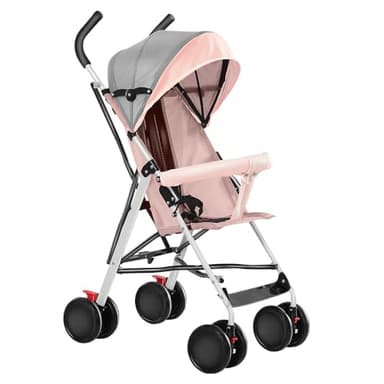 OHMG Kompakter Buggy,Baby Sportwagen,Kinderwagen,ab Geburt bis 4 Jahre Bis zu 25 kg,Leichtes Kinderwagen-Buggy,faltbar und kompakt,mit Baumwollmatte + Moskitonetz (D-Rosa)