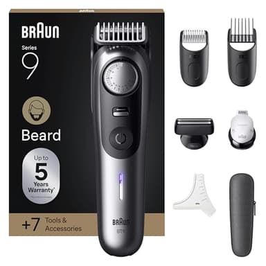 Braun Barttrimmer Series 9, Elektrischer Bartschneider Herren mit 7 Barber-Tools, Ultrascharfe ProBlade Klinge, 180 Min Akkulaufzeit, Kabelloser Bartrasierer, 52 Längen, Wasserdicht, BT9520, Chrom