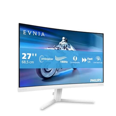 Philips Evnia 27M2C5201L - 27 Zoll Full HD Curved Gaming Monitor, 180 Hz, 1 ms, FreeSync Premium, HDR10, Ambiglow (1920x1080, 2X HDMI 2.0, 1x DisplayPort 1.4) Weiss