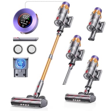 SunSare Akku Staubsauger 600W/50000Pa/65Min, Staubsauger Kabellos mit Smart Display und Ladestation, Leichter Antiverwicklung Akkusauger, Super Leise akkustaubsauger für Hartböden Teppiche Tierhaare