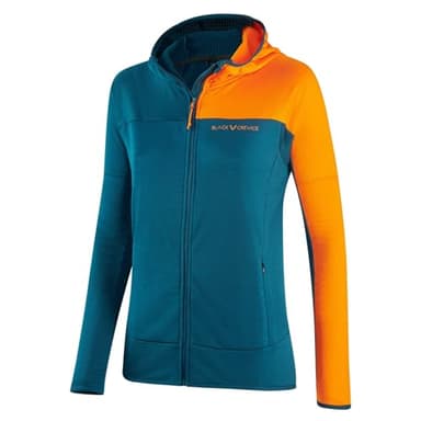 Black Crevice Damen Second Layer mit Kapuze in petrol/orange I Größe 42 I Leichte Waffeljacke aus 100% Polyester I Atmungsaktiv & schnelltrocknend I Ideal für Outdoor-Aktivitäten