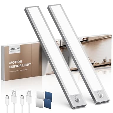 LROLTEF Schrankbeleuchtung Led Lampe mit Bewegungsmelder - 21cm 1500mAh Unterbauleuchte Küche Licht Aufladbar mit Sensor - Dimmbar Schranklicht Treppenlicht - Vitrinenbeleuchtung Magnetische | 2 Stück