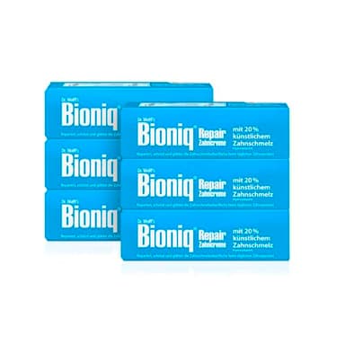 Bioniq® Repair-Zahncreme - 6 x 75 ml - reparierende Zahnpasta mit künstlichem Zahnschmelz, Hydroxylapatit schützt und stärkt den Zahnschmelz, ohne Fluorid