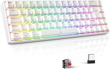 TECURS Gaming Tastatur Kabellos Mechanische Tastatur RGB Bluetooth/2.4G/Mit Kabel, 65% QWERTZ Gamer Keyboard mit Rote Schalter für PC/Laptop/PS4/PS5, Weiß