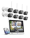 ZOSI 2K Wi-Fi 6 Überwachungskamera Set Aussen mit 12" Monitor NVR, 2TB HDD, 8X 3MP WLAN Kamera mit 2 Wege Audio, KI Personenerkennung, Farbnachtsicht
