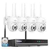【5MP PTZ+1TB HDD】 Hiseeu 5MP WLAN Überwachungskamera Set Aussen mit 10CH Wireless NVR,4x5MP PTZ Wi-Fi Kamera Aussen mit 2-Wege Audio,Farbe Nachtsicht,Fernanzeige,1TB Festplatte Inklusive