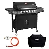 TAINO RED 6+1 Gasgrill Grillwagen BBQ Edelstahl-Brenner Gas-Grill schwarz - wahlweise Zubehör (RED 6+1 Set Haube & Regler)
