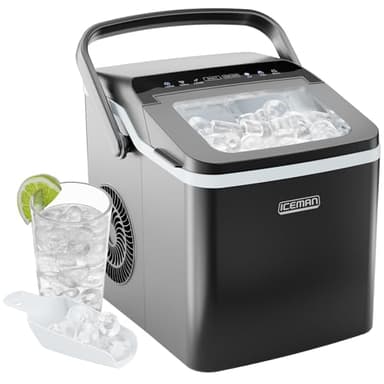 Chefman | Iceman Dual-Size Eiswürfelmaschine - Tragbare Eismaschine, große und kleine Eismaschine mit Selbstreinigung, 9 Würfel in 7 Minuten, 10kg/24 Stunden, inklusive Eisschaufel
