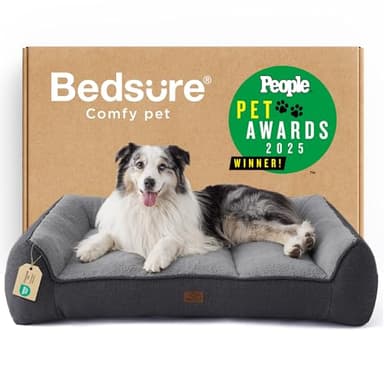 BEDSURE waschbares Hundebett Grosse Hunde - 106x76x24cm extra Dicke unterstützende Hundesofa mit wasserdichter Hülle, rutschfest Hundekorb große mit weichem plüsch Sherpa,dunkelgrau