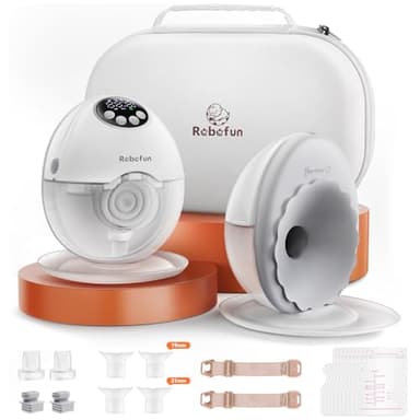 Robofun 2er-Pack Milchpumpe Elektrisch Freihändig, Leise Doppelmilchpumpe mit 4 Modi und 12 Saugstufen, Elektrische Milchpumpe Handsfree, Intelligente Anti-Überlauf-Funktion, mit Storage Box