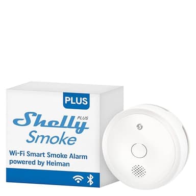 Shelly Plus Smoke - WLAN Rauchmelder, Feuermelder mit Photoelektrischem Sensor, 5 Jahre Batterielebensdauer, EN 14604, LED- und Tonanzeigen, Benachrichtigung, Alexa & Google, kein Hub Erforderlich