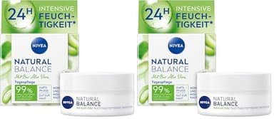 NIVEA Natural Balance feuchtigkeitsspendende Tagespflege (50 ml), Feuchtigkeitscreme mit Bio Aloe Vera, Jojoba- und Mandelöl, Tagescreme für normale und Mischhaut (Packung mit 2)