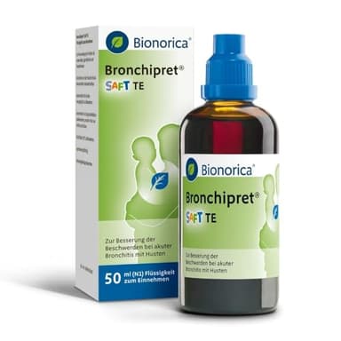 Bronchipret® Saft TE für Kinder ab 1 Jahr – 3-fach Effekt gegen Husten, Schleim und Entzündungsbeschwerden in den Bronchien, pflanzliche Thymian-Efeu-Kombination, zuckerfrei, 50 ml, Saft
