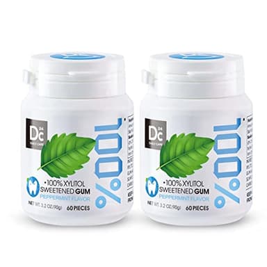 DC24 DAILY CARE 100% Xylit Kaugummi Pfefferminze, zuckerfrei & vegan ohne Titandioxid ohne Aspartam, 2 x 60 Stk Dose, BigPack mit 120 Kaugummis