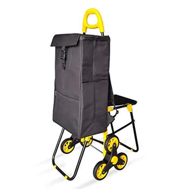 VOUNOT Einkaufstrolley Treppensteiger mit Kühlfach und Klappsitz, Einkaufswagen Klappbar mit 3 Räder, 40 L, 104 * 59 * 43cm