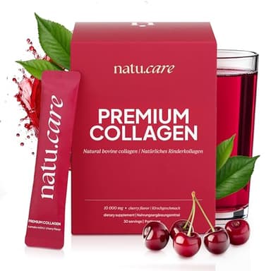 natu.care - Premium Collagen Powder 10000mg - Kollagen Pulver - Collagen Pulver - Vital Proteins Collagen Peptides - 100% Natürlich - Colagenpulver für Gelenke, Haare (30 Portionen Kirsche)