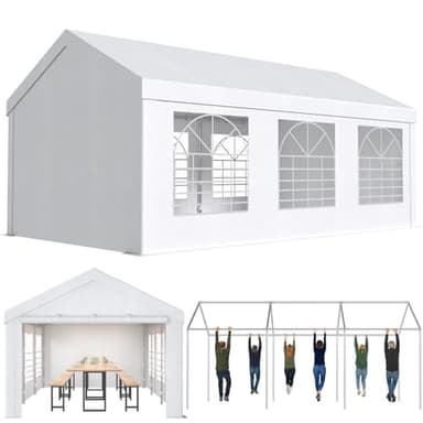 Devoko Pavillon 3x6,Partyzelt 3x6 Wasserdicht Stabil,Pavillon mit 170g PE-Plane,Metall Gestell Gartenzelt,UV-Schutz 50+Große Luxus Hochzeitszelt Festzelt,Zelt Weiß