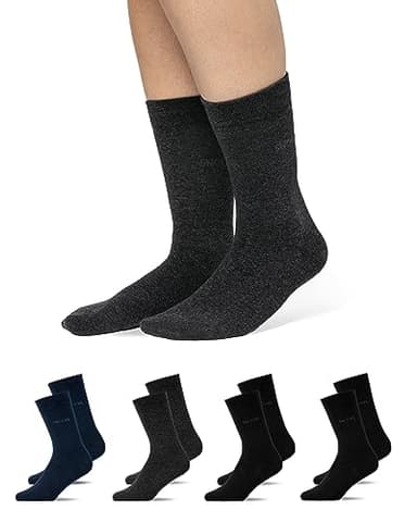 Snocks 4er Set Business Socken für Herren – Herrensocken mit atmungsaktiver Baumwolle ohne drückende Naht - Größe 43-46 - Farbe Mix (2x Schwarz + 1x Grau + 1x Blau)