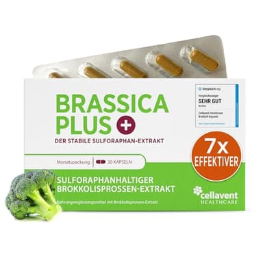 Brokkolisprossen Extrakt Kapseln | höchstdosiert | 280.000 mg Brokkoli | 99% stabilisiertes Sulforaphan | 3.600 mg Brokkolisprossen pro Kapsel | 60% besser bioverfügbar | Brassica PLUS