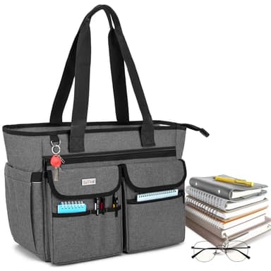 LoDrid Lehrertasche mit Bodenpolster, mit separater Laptop-Schicht (bis zu 15,6 Zoll), Lehrertaschen und Tragetaschen, Lehrer-Utility Bag mit großem Fach, Grau