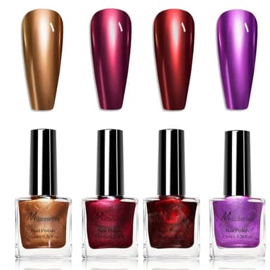 4 Farben Metallic Nagellack Set - Mirror Spiegelnagellack Effekt Schnelltrocknend Chrom - Quick Dry Metallic Nail Polish - Shimmer Chrome Nail Polish für Frauen Mädchen(4Pcs,7.5ML)