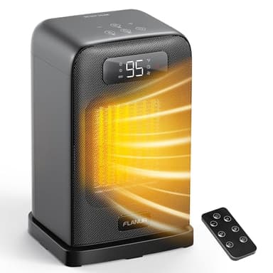 Heizlüfter Energiesparend, 1500W PTC Keramik Heizlüfter Leise, 26cm Elektroheizung mit Thermostat & Fernbedienung, ECO Modus, 70° Oszillation, 12h Timer, Überhitzungs-Kippschutz- Schwarz