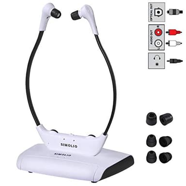 SIMOLIO Digitaler Funkkopfhörer für Fernseher Kabellos, 2.4GHz Gehörschützende TV Kopfhörer für Senioren mit Mikrofon & Ladestation, Kompatibel mit Optisch, RCA, 3.5mm AUX Verbindung, SM-823D Pro