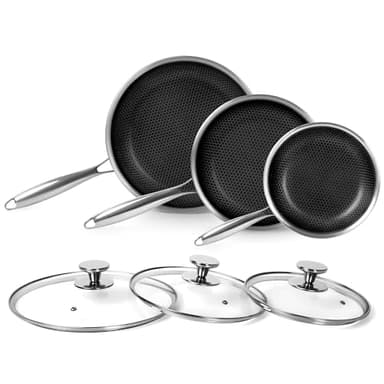 Innerwell Pfannenset 3-teilig 20+24+28 cm aus Edelstahl mit Deckel, Induktionsgeeignet, Antihaftbeschichtung mit kratzfester Wabenstruktur, backofenfest, spülmaschinengeeignet, PFOA-frei