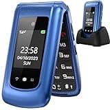 uleway Seniorenhandy Klapphandy ohne Vertrag,GSM Großtasten Mobiltelefon SOS Notruffunktion,Taschenlampe,FM Radio,2.4 Zoll Dual Display Handy für Senioren (Blau)(mit Ladestation), o2