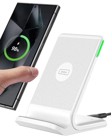INIU Wireless Charger Stand, [Weiße, 15W] Induktive Ladestation Schnelles Qi Zertifiziert für iPhone 17 16 15 14 13 12 Pro Max Samsung Galaxy S23 S22 Google Pixel