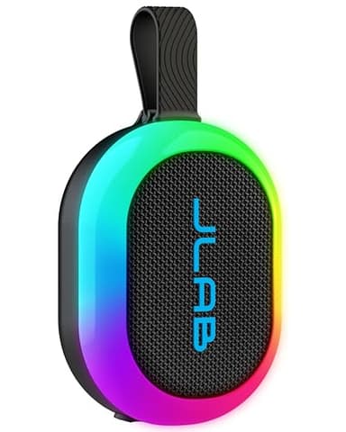 JLab Pop Party Ultrakompakter, tragbarer Bluetooth-Lautsprecher mit 8+ Std. Akku, 5W kabelloser, Kleiner Outdoor-Reiselautsprecher mit RGB-Licht, sattem Sound & IP55-wasserresistent, Schwarz