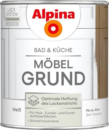 Alpina Bad & Küche Möbel-Grund – Grundierung für Holz, MDF & Kunststoff – ideale Basis für Lackierungen auf Bad- & Küchenmöbeln – 0,75 L