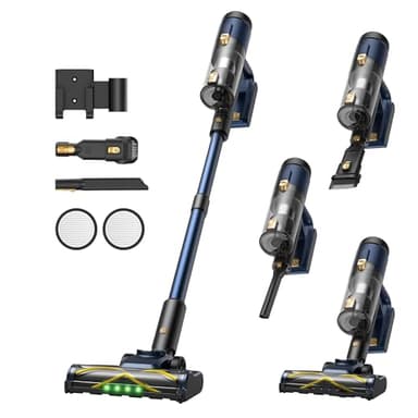 Vexilar V12 Akku Staubsauger, 50Min/50kPa/450W, Staubsauger Kabellos mit Anti-Tangle-Bürste, Leichter Akkustaubsauger mit grünem Licht, Bürstenloser Motor Ideal für Hartböden, Teppiche, Tierhaare