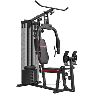 SPORTNOW Kraftstation, Multifunktionale Fitnessstation mit Latzug- & Butterflystange, Beinpresse, Fitnessgerät mit 45 kg Gewichtsblöcken für Zuhause, Schwarz