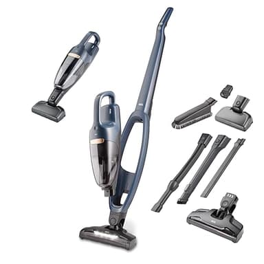 AEG 2in1 Akku Staubsauger, schlanke Bauform, Multi-Bodendüse, PetPro-Elektrosaugbürste, Tiefenreinigung, bis zu 50 min Laufzeit, 21,6 Volt, inkl. Zubehör, freistehend, Hygienefilter, blau, QX7-1-I360