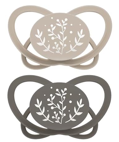 nip - Butterfly | 0-6 Monate | 2er Pack | Stillfreundlicher, zahnfreundlicher Babyschnuller inkl. Schnullerbox. Nachhaltiger Schnuller mit weichem Silikonsauger, Braun/Beige